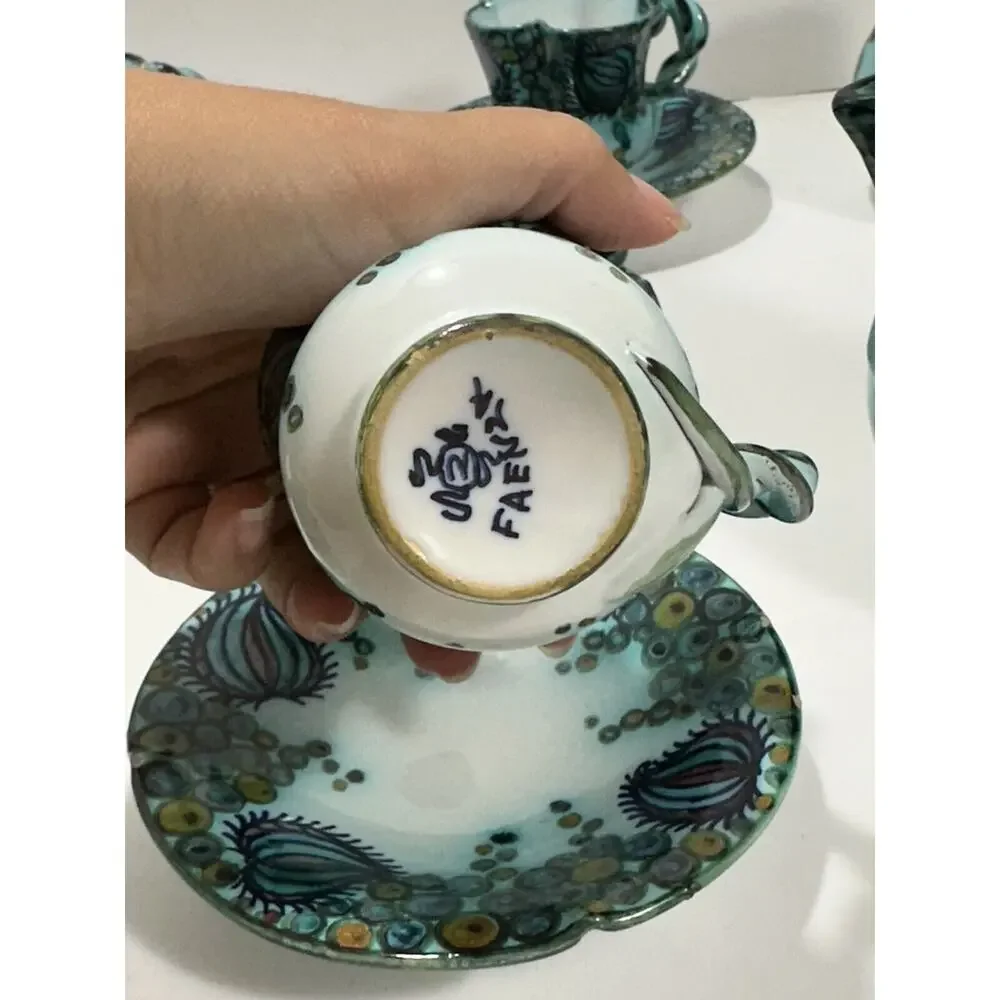 Paolo Zoli Signed Faenza 1920s 17Pc Tea Set Pitcher Teapot Sugar Cream Cups RARE